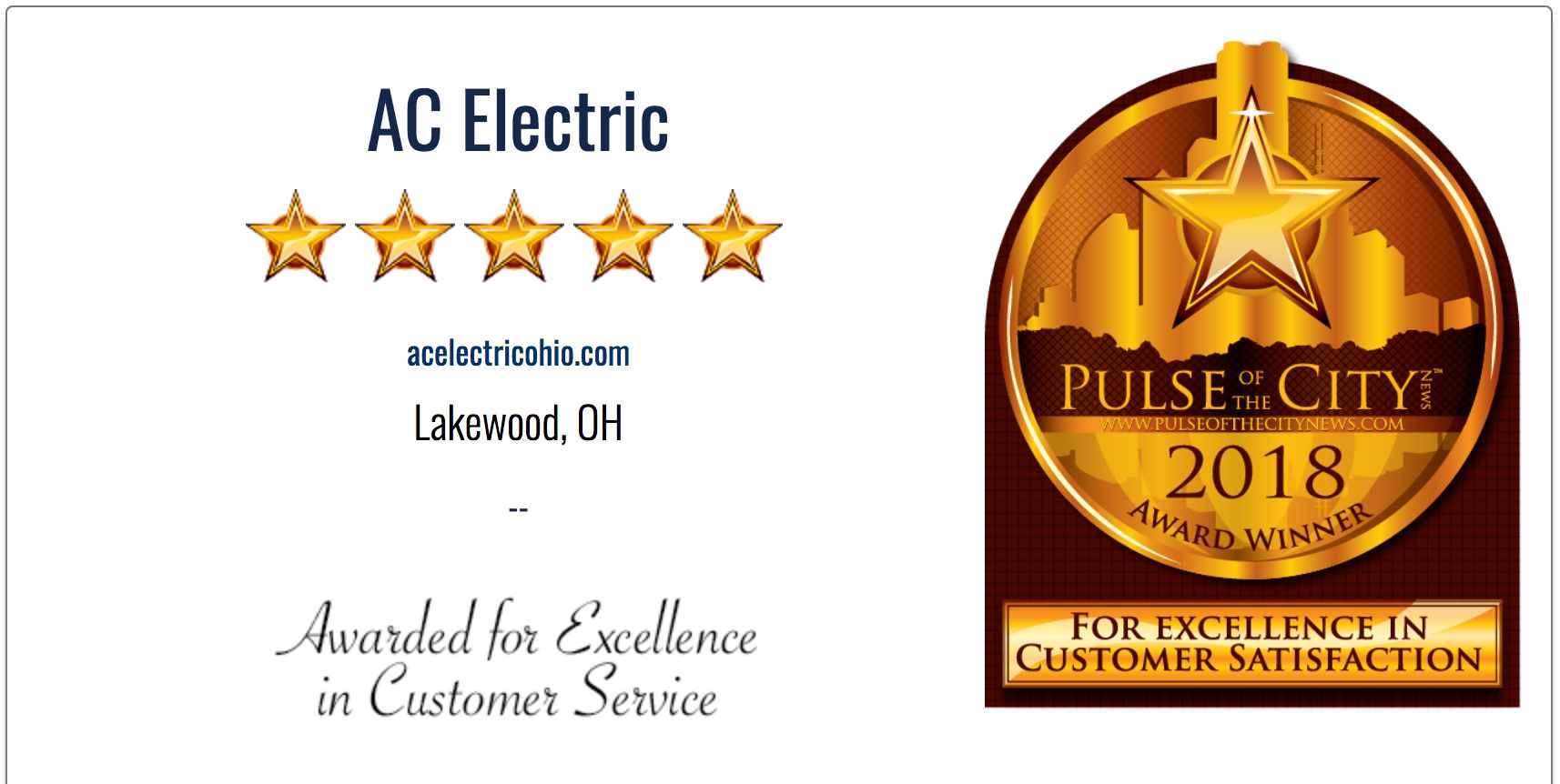 AC Electric Award Lakewood Electrician Award Winner